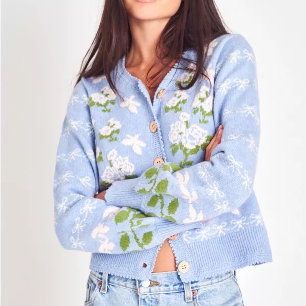 Love Shack Fancy CHARLO cardigan periwinkle orchard